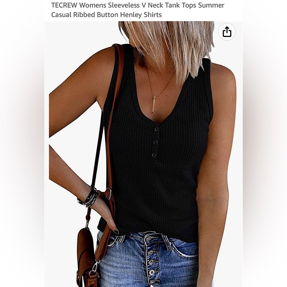 TECREW Womens Sleeveless V Neck Tank Tops Summer Casual Ribbed Henley Shirt L